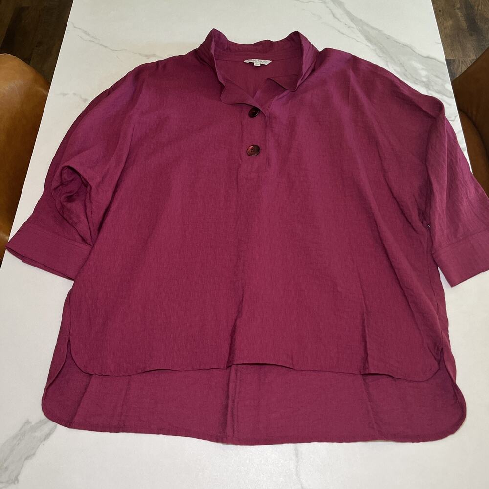 John Mark Size L Maroon Blouse Henley Button Front Wired Collar Tunic Top NWT